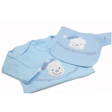 Personalised Baby Boy First 1st Christmas Sleepsuit Grow & Bib Gift Set